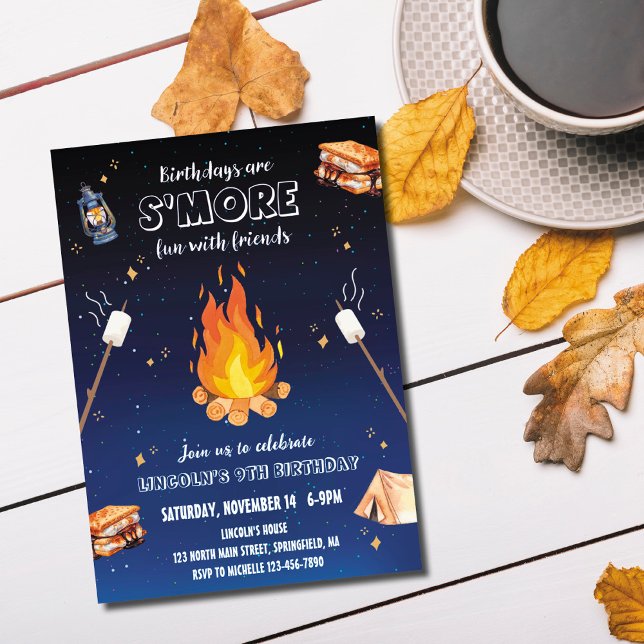 Convite de Aniversário de Festa de Fogueira S'more (Criador carregado)