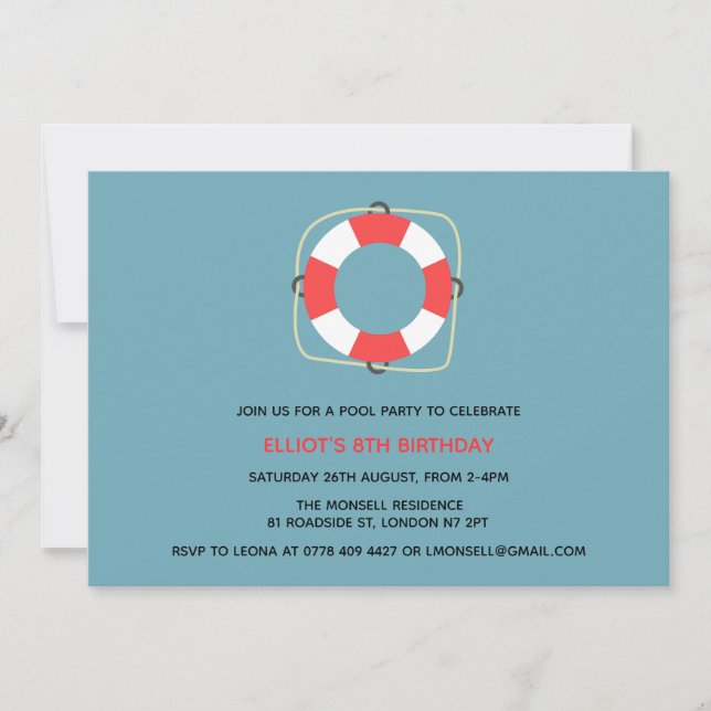 Convite de Aniversário de Festa de piscina (Frente)