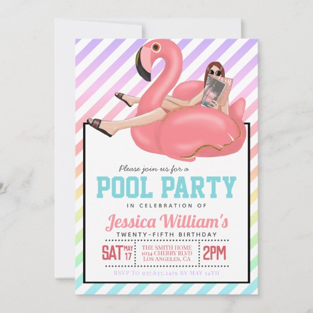 Convite de Aniversário de Festa de piscina (Frente)
