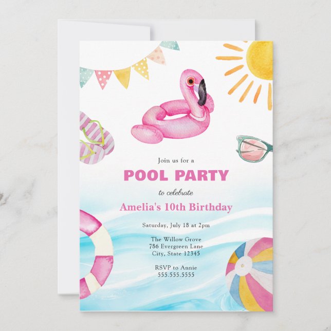 Convite de Aniversário de Festa de piscina (Frente)