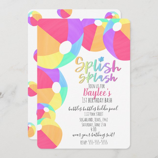 Convite de Aniversário de Festa de Piscina (Frente/Verso)