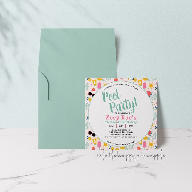 Convite de Aniversário de Festa de piscina (Criador carregado)