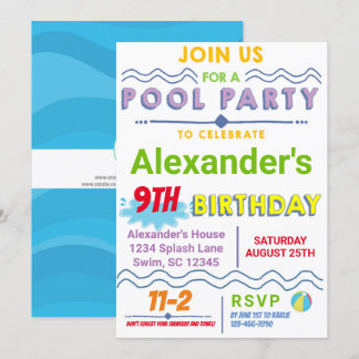 Convite de Aniversário de Festa de piscina