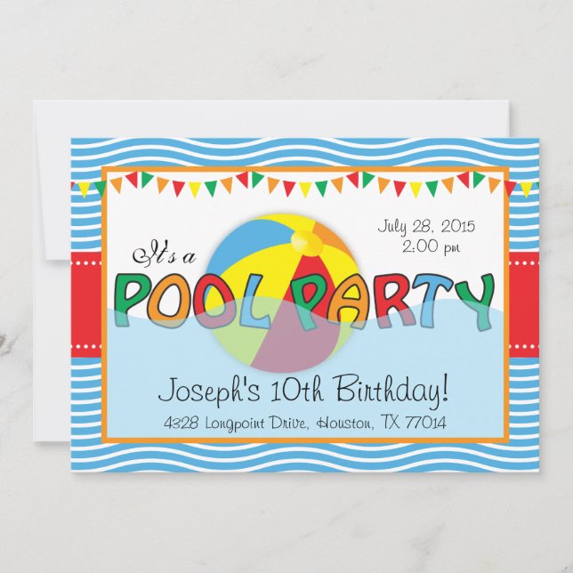 Convite de Aniversário de Festa de piscina (Frente)