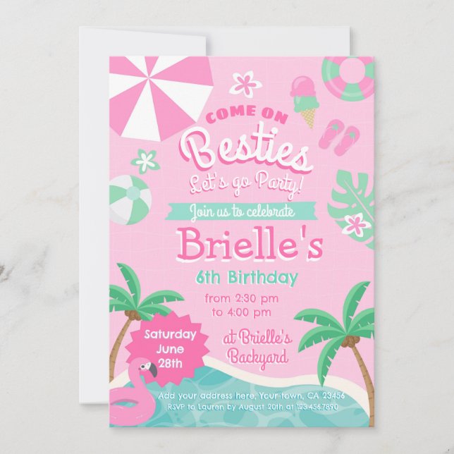 Convite de Aniversário de Festa de piscina (Frente)