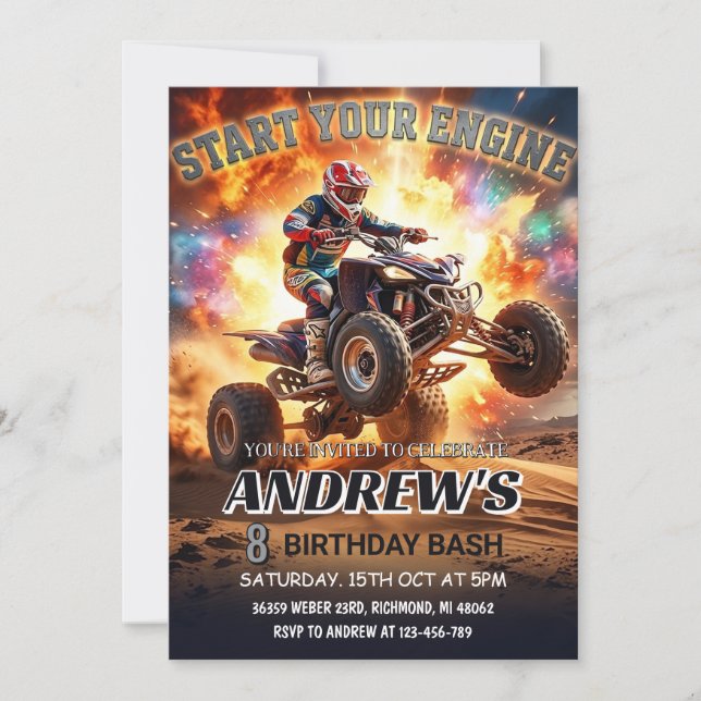 Convite de Aniversário de Festa de Quadriciclo ATV (Frente)