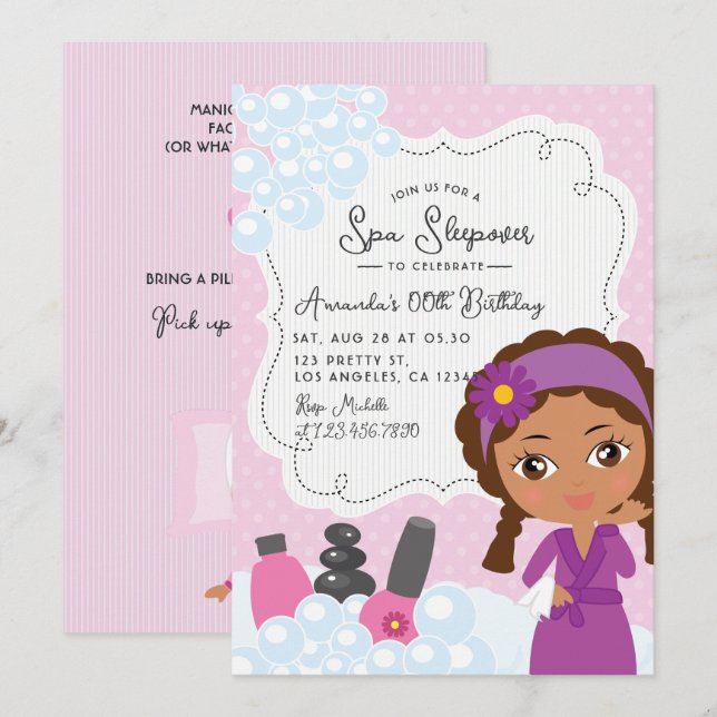 Convite de Aniversário de Festa de Spa para Menina (Frente/Verso)