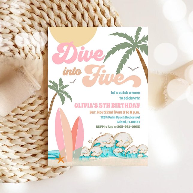 Convite de Aniversário de Festa de Surf na Praia (Criador carregado)