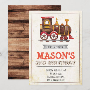 Convite de aniversário de festa de trem antigo