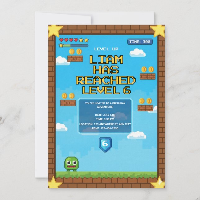 Convite de Aniversário de Festa de Vídeo Game com  (Frente)