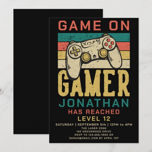 Convite de Aniversário de Festa de Vídeo Game Game (Frente/Verso)