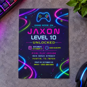 Convite de Aniversário de Festa de Video Game Neon