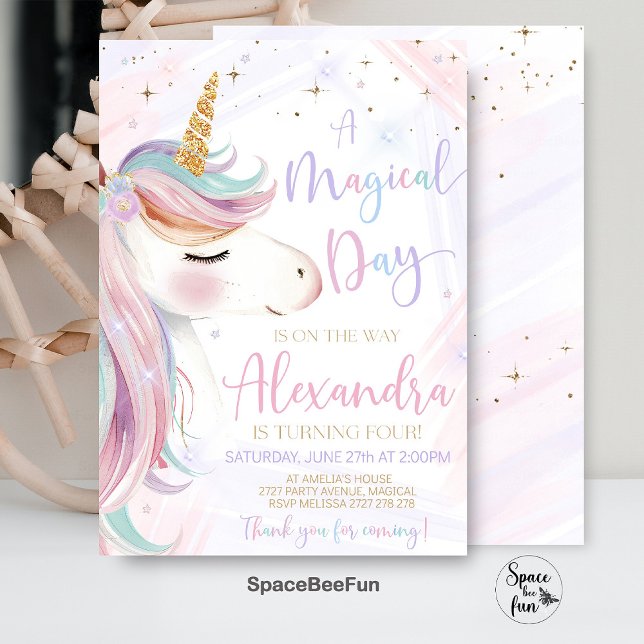 Convite de Aniversário de Festa do Unicórnio (Unicorn Birthday,Invitation Party,Unicorn Invite,Magical Rainbow,Invite Girls,Birthday Party,Unicorn)