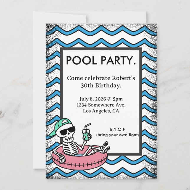 Convite de aniversário de festa na piscina com esq (Frente)