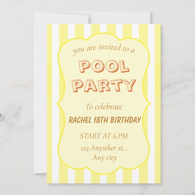 Convite de Aniversário de Festa na Piscina com Fai (Frente)