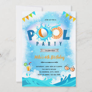 convite de aniversário de festa na piscina de inve
