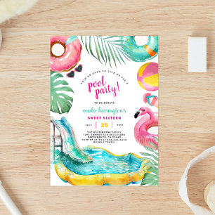 Convite de Aniversário de Festa na Piscina de Verã