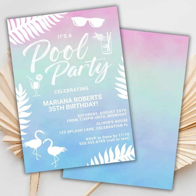 Convite de Aniversário de Festa na Piscina de Verã (Criador carregado)