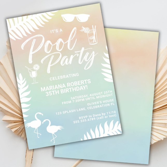 Convite de Aniversário de Festa na Piscina de Verã (Criador carregado)