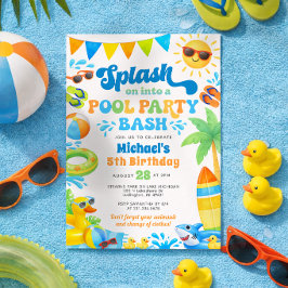 Convite de Aniversário de Festa na Piscina para Me