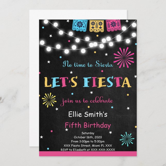 Convite de aniversário de Fiesta (Frente/Verso)