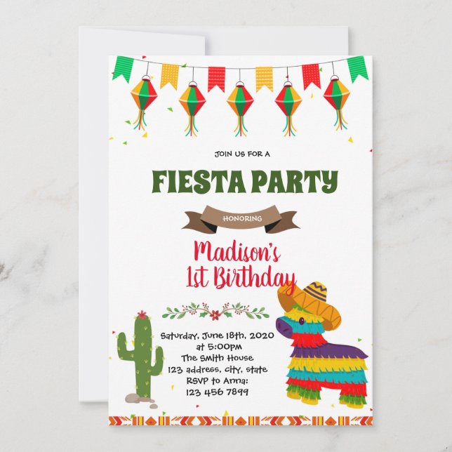 Convite de aniversário de fiesta pinata mexicana (Frente)