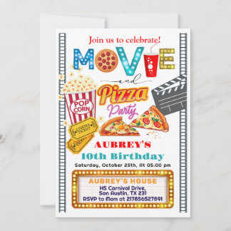 Convite de aniversário de Filme e Pizza