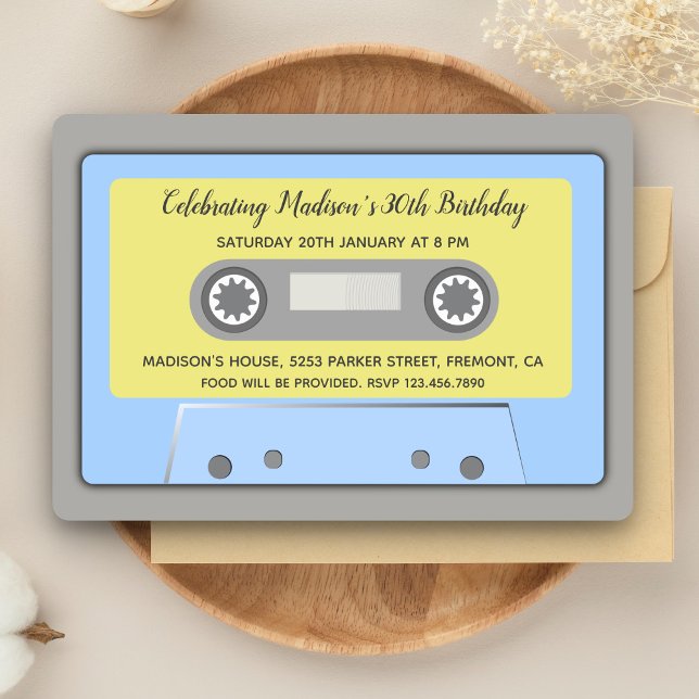 Convite de Aniversário de Fita de Cassete Retroati (Criador carregado)