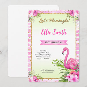 Convite de Aniversário de Flamingo de Cor da Água