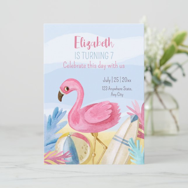 Convite de Aniversário de Flamingo, Festa de Anive (Em pé/Frente)