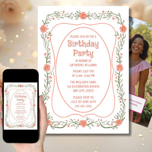 Convite de aniversário De Flores Brancas De Qualqu