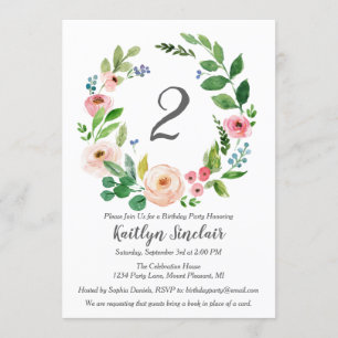 Convite de aniversário de Flores de Aquarela