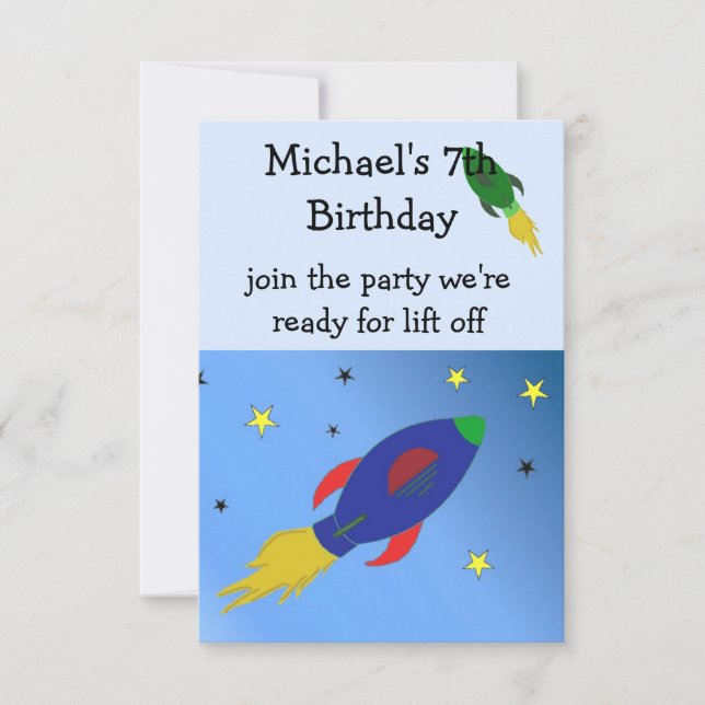 Convite de Aniversário de Foguete Espacial (Frente)