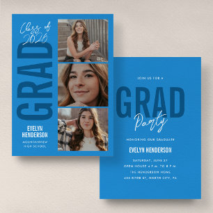 Convite de Aniversário de Formatura de Foto Azul M