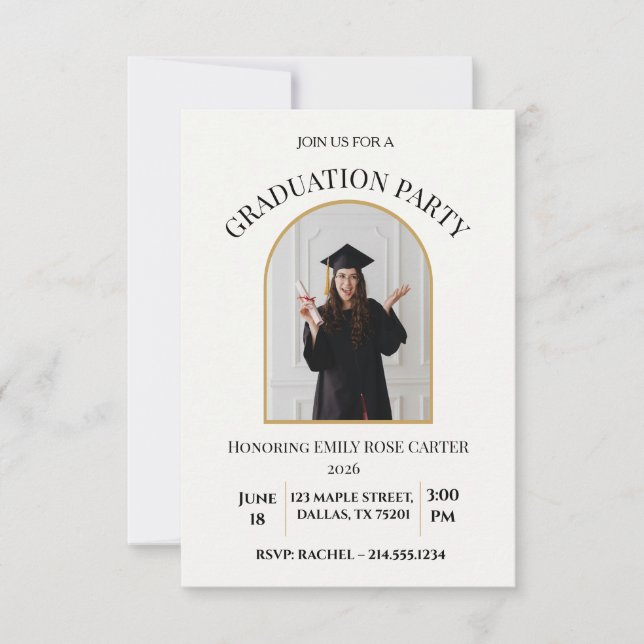 Convite de Aniversário de Formatura em Dourado (Frente)