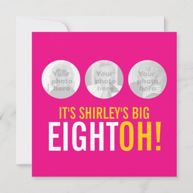 Convite de aniversário de foto, 80 cor-de-rosa! (Frente)