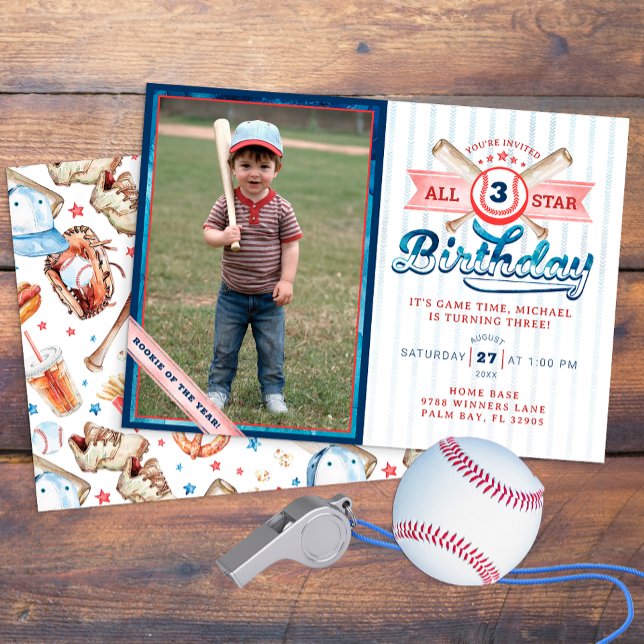 Convite de aniversário de Foto All-Star Baseball (All Star Baseball Birthday Party)