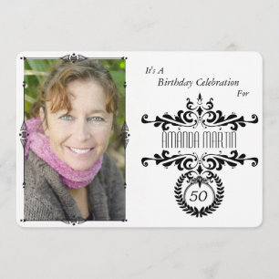 Convite de Aniversário de Foto Branco/Preto Elegan