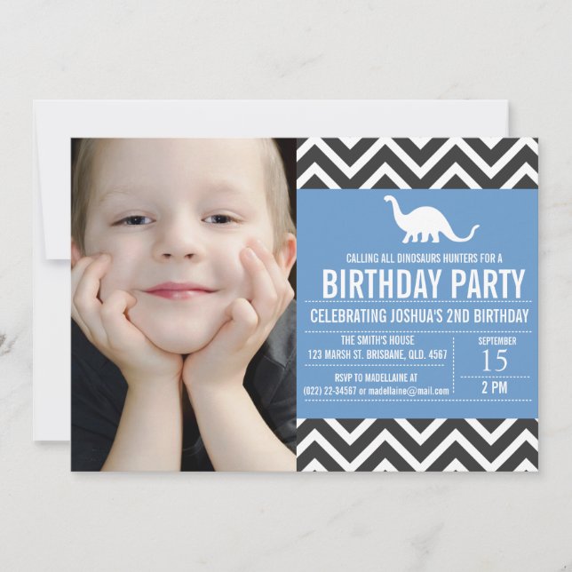 Convite De Aniversário De Foto De Chevron Animal (Frente)