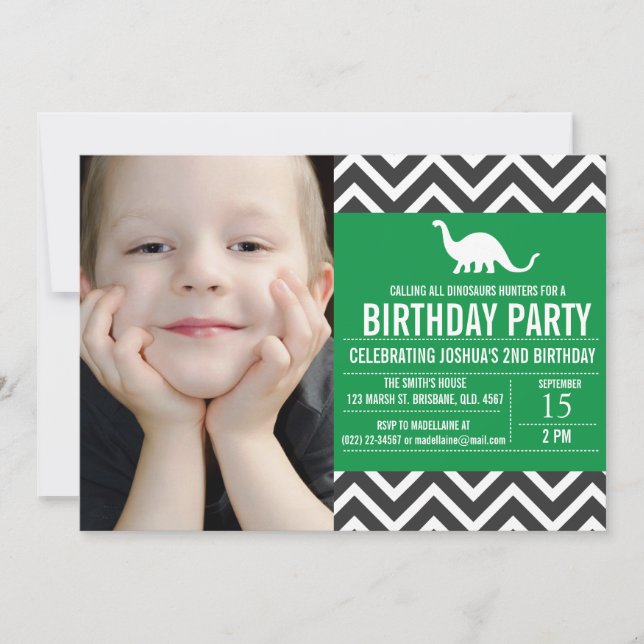 Convite De Aniversário De Foto De Chevron Animal (Frente)