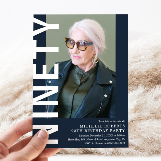 Convite de aniversário de Foto do Modern NINETY (Criador carregado)