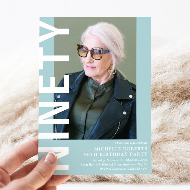 Convite de aniversário de Foto do Modern NINETY (Criador carregado)