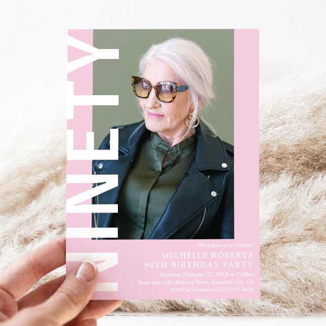 Convite de aniversário de Foto do Modern NINETY (Criador carregado)