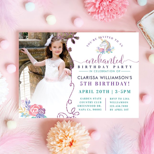 Convite de aniversário de Foto do Rainbow Unicorn (Criador carregado)