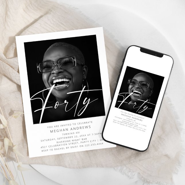 Convite de aniversário de Foto Moderno em Quarenta (Criador carregado)