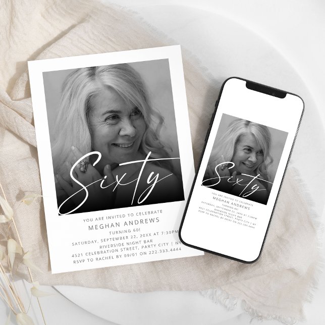 Convite de aniversário de Foto Moderno Sessenta (Criador carregado)