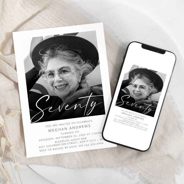 Convite de aniversário de Foto Moderno Ssetenta (Criador carregado)