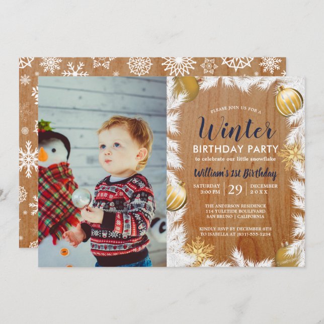 Convite de aniversário de Fotografia de Wooden Hol (Frente/Verso)