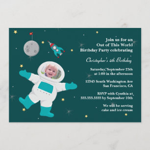 convite de aniversário de fotografias do astronau