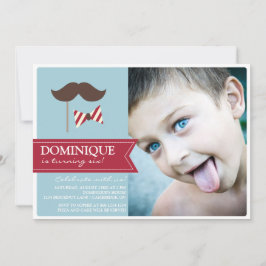 Convite de aniversário de fotos com bigode e Arco